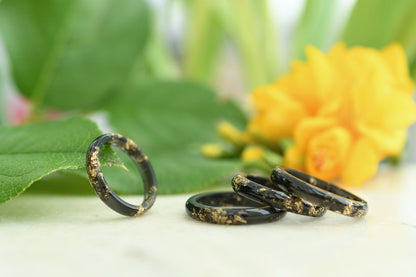 Smooth Black Resin Ring With Gold Flakes - Unisex Band Ring