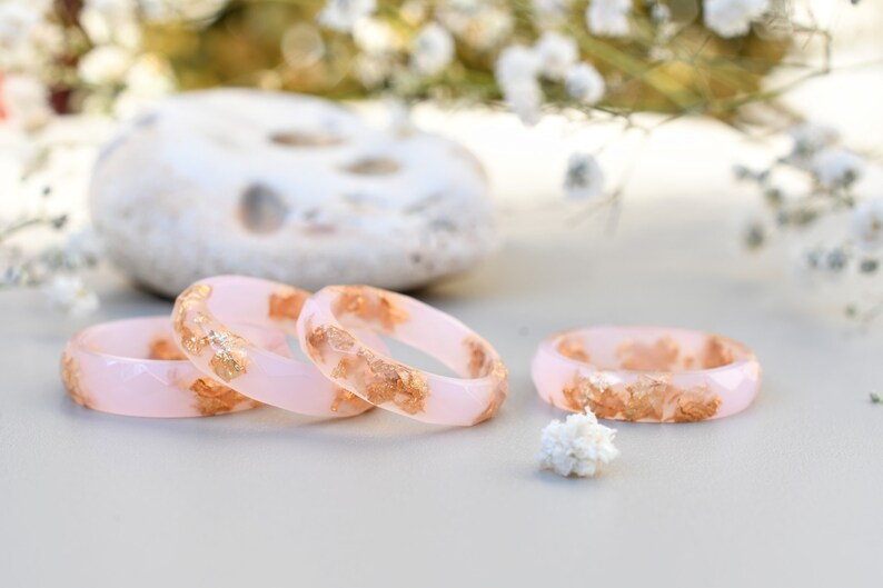 Cotton Candy Pink Ring with Gold Flakes - Promise Ring for Her - Dainty Gold Ring