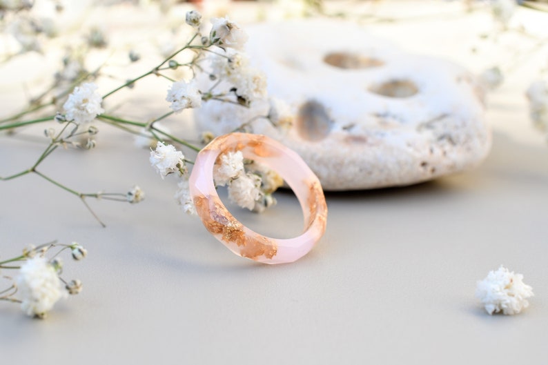 Cotton Candy Pink Ring with Gold Flakes - Promise Ring for Her - Dainty Gold Ring