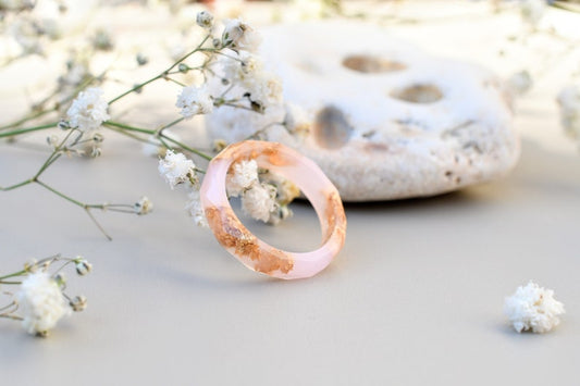 Cotton Candy Pink Ring with Gold Flakes - Promise Ring for Her - Dainty Gold Ring