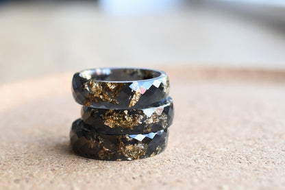 Unique Gift for Him • Black Resin Ring with Gold Flakes • Handmade Men's Ring from Her • Cool Affordable Jewelry for Boyfriend or Husband
