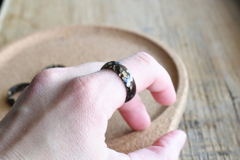 Unique Gift for Him • Black Resin Ring with Gold Flakes • Handmade Men's Ring from Her • Cool Affordable Jewelry for Boyfriend or Husband