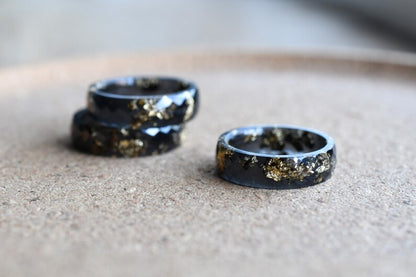Men’s Black Resin Ring with Gold Leaf • Bold Minimalist Ring for Him • Handmade Affordable Jewelry • Statement Ring for Daily Wear