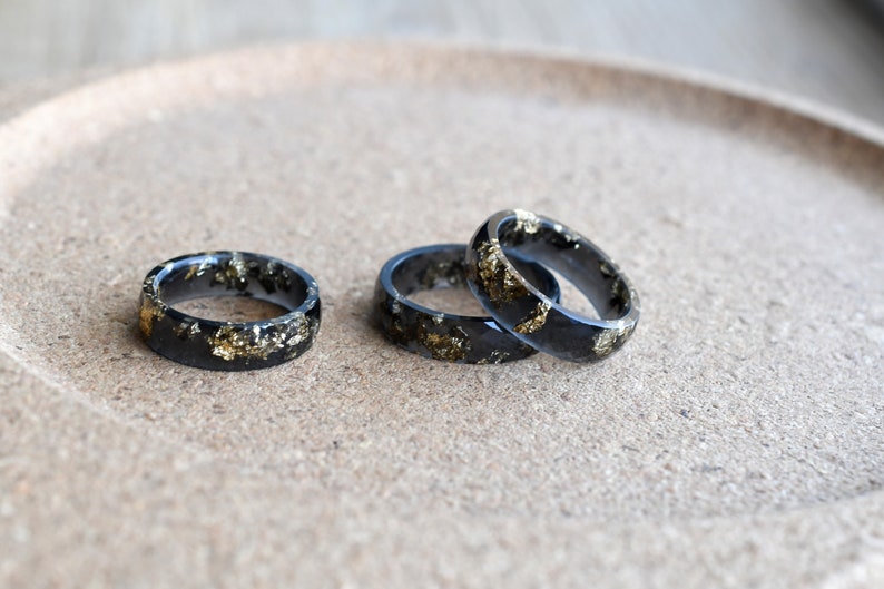 Men’s Black Resin Ring with Gold Leaf • Bold Minimalist Ring for Him • Handmade Affordable Jewelry • Statement Ring for Daily Wear
