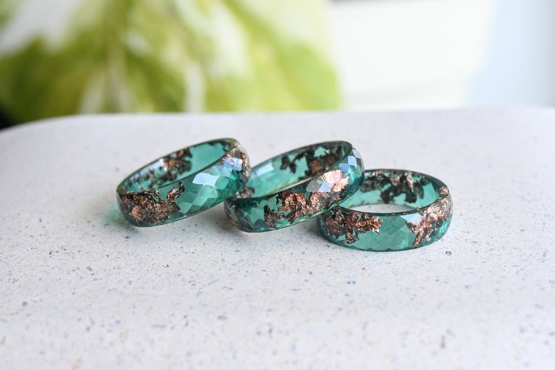 Jade Resin Ring | Rose Gold Leaf | Stackable Band | Minimalist Gift | Handmade Resin Jewelry