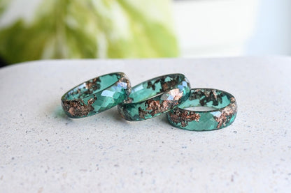 Jade Resin Ring | Rose Gold Leaf | Stackable Band | Minimalist Gift | Handmade Resin Jewelry