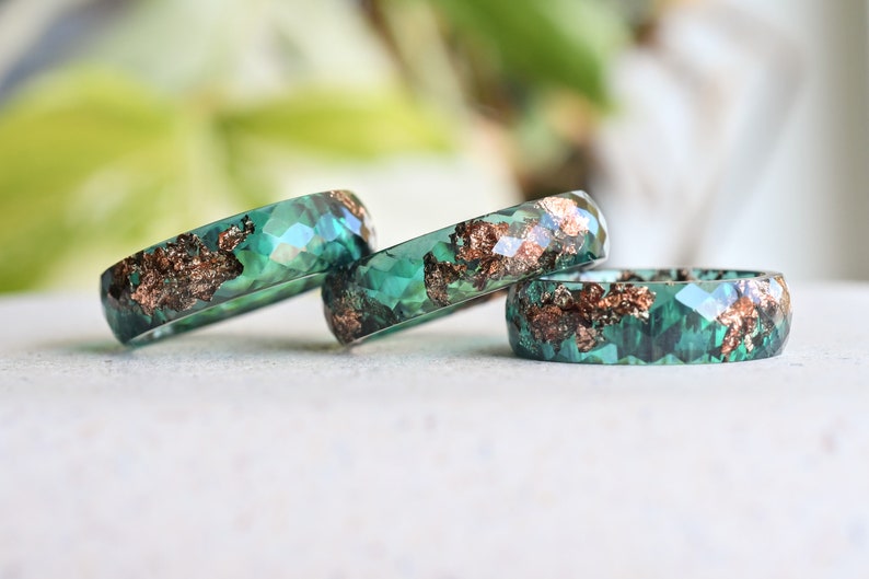 Jade Resin Ring | Rose Gold Leaf | Stackable Band | Minimalist Gift | Handmade Resin Jewelry