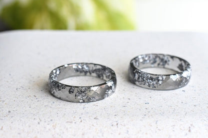 Grey Faceted Resin Ring With Silver Flakes - Mens Rings - Unisex Ring - Resin Jewelry