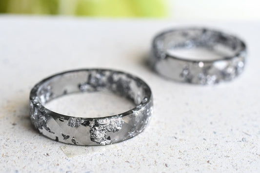 Grey Faceted Resin Ring With Silver Flakes - Mens Rings - Unisex Ring - Resin Jewelry