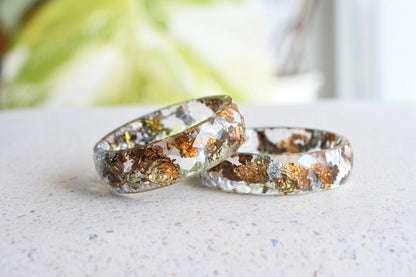 Transparent Faceted Ring With Mixed Metallic Flakes - Resin Ring - Alternative Ring - Resin Jewelry