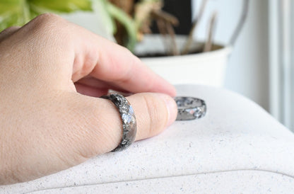 Grey Faceted Resin Ring With Silver Flakes - Mens Rings - Unisex Ring - Resin Jewelry
