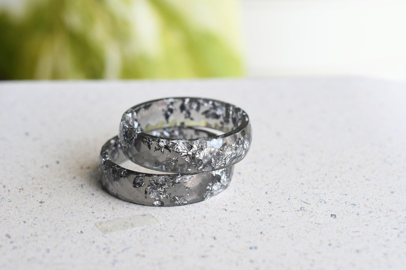 Grey Faceted Resin Ring With Silver Flakes - Mens Rings - Unisex Ring - Resin Jewelry
