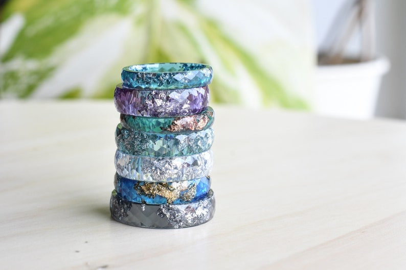 Mystery Ring with Metallic Flakes Handmade Ring Epoxy Resin Jewelry Sent at Random Jewelry Surprise Ring Mysterious Box Stacking Ring
