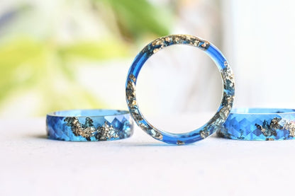 Sapphire Blue Gold Leaf Resin Ring - Unconventional Engagement Ring - Faceted Unique Mens Ring