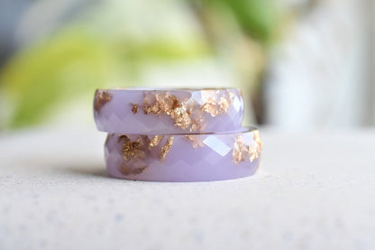 Pastel Purple Resin Ring with Gold Flakes - Faceted Resin Band