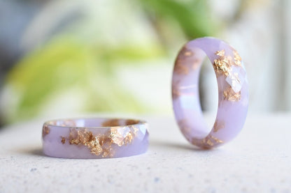 Pastel Purple Resin Ring with Gold Flakes - Faceted Resin Band