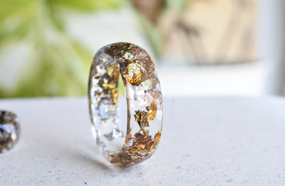 Transparent Faceted Ring With Mixed Metallic Flakes - Resin Ring - Alternative Ring - Resin Jewelry