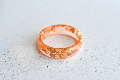 Peach Faceted Resin Ring with Gold Flakes - Faceted Band Ring - Resin Stacking Ring - Minimal Resin Jewelry