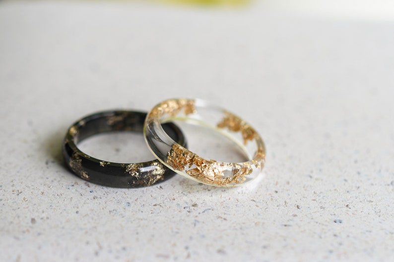 Smooth Gold Leaf Ring in Transparent Resin - Promise Ring for Her - Resin Costume Jewelry