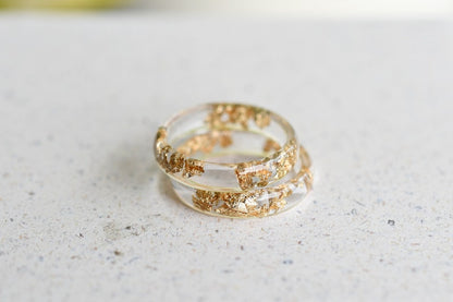 Smooth Gold Leaf Ring in Transparent Resin - Promise Ring for Her - Resin Costume Jewelry