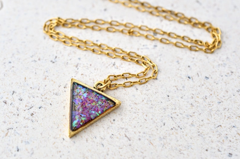 Pink Opal Gold Layering Necklace - Crushed Opal Pendant - Resin Jewelry