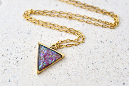 Pink Opal Gold Layering Necklace - Crushed Opal Pendant - Resin Jewelry