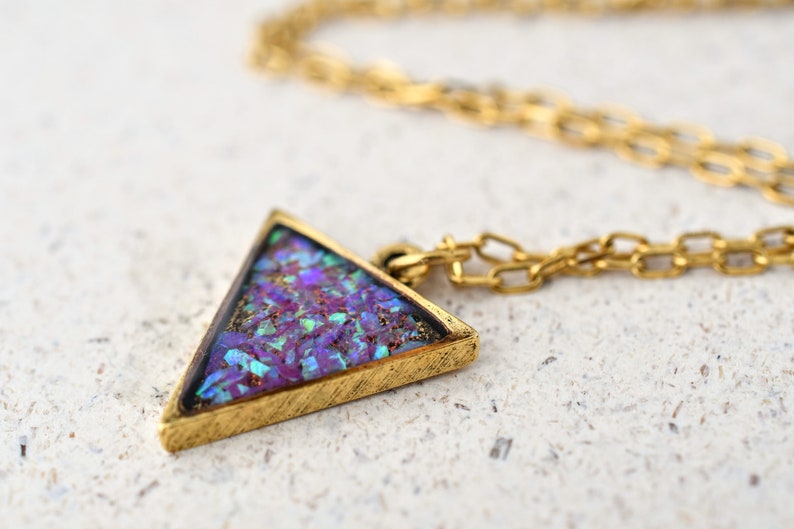 Pink Opal Gold Layering Necklace - Crushed Opal Pendant - Resin Jewelry