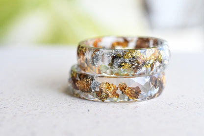 Transparent Faceted Ring With Mixed Metallic Flakes - Resin Ring - Alternative Ring - Resin Jewelry