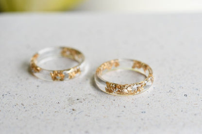 Smooth Gold Leaf Ring in Transparent Resin - Promise Ring for Her - Resin Costume Jewelry