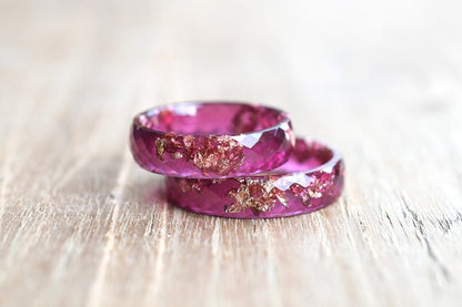 Purple Faceted Resin Ring with Gold Flakes - Faceted Band Ring - Resin Stacking Ring - Minimal Resin Jewelry
