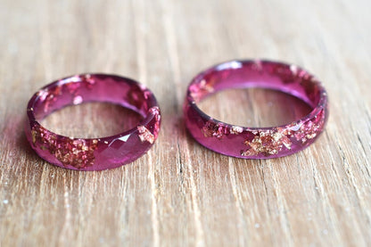 Purple Faceted Resin Ring with Gold Flakes - Faceted Band Ring - Resin Stacking Ring - Minimal Resin Jewelry