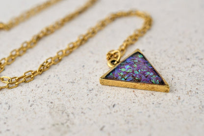 Pink Opal Gold Layering Necklace - Crushed Opal Pendant - Resin Jewelry