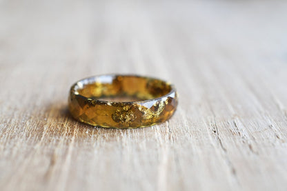Amber Resin Ring With Gold Leaf - Faceted Resin Ring - Unconventional Stacking Ring - Fall Resin Jewelry