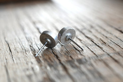 Shimmering Opal Stud Earrings - Antiqued Silver Post Earrings - Epoxy Resin Jewelry