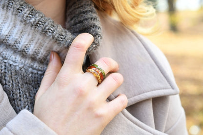 Rust Skinny Rings Set With Gold Leaf - Thin Faceted Resin Ring - Unconventional Stacking Ring