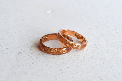 Sunstone Resin Ring with Gold Leaf - Handmade Thin Band - Stackable Skinny Ring