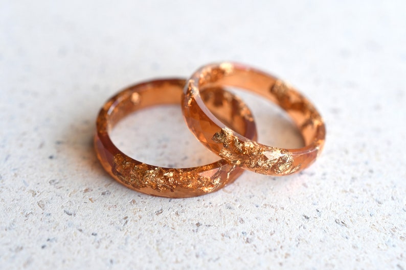 Sunstone Resin Ring with Gold Leaf - Handmade Thin Band - Stackable Skinny Ring