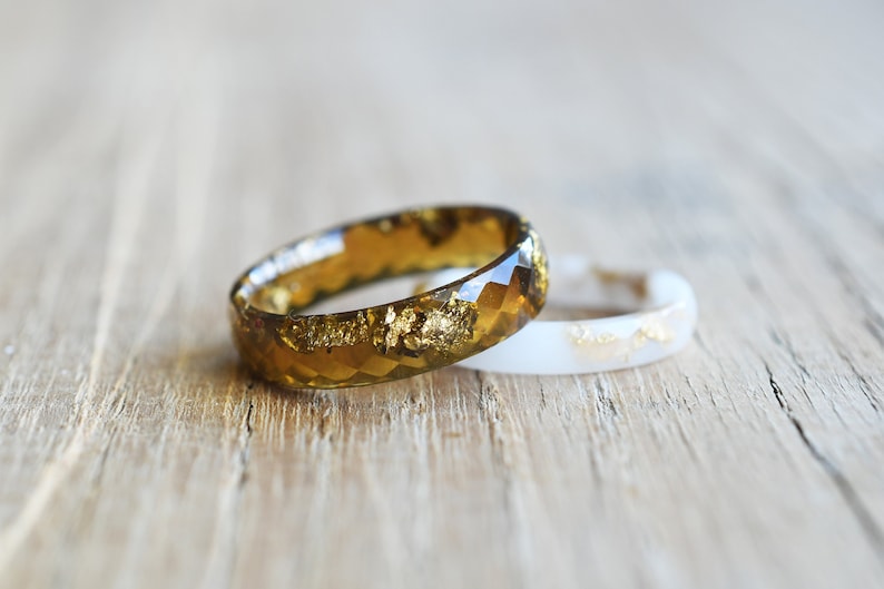 Amber Resin Ring With Gold Leaf - Faceted Resin Ring - Unconventional Stacking Ring - Fall Resin Jewelry