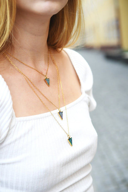Pink Opal Gold Layering Necklace - Crushed Opal Pendant - Resin Jewelry