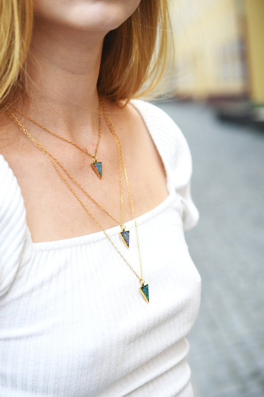 Pink Opal Gold Layering Necklace - Crushed Opal Pendant - Resin Jewelry