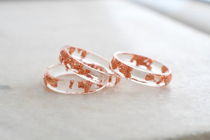 Smooth Transparent Resin Ring with Rose Gold Leaf - Minimalist Ring for Her - Handmade Resin Jewelry