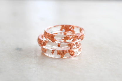Smooth Transparent Resin Ring with Rose Gold Leaf - Minimalist Ring for Her - Handmade Resin Jewelry