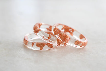 Smooth Transparent Resin Ring with Rose Gold Leaf - Minimalist Ring for Her - Handmade Resin Jewelry