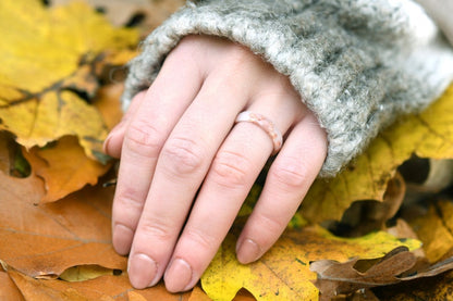 Off White Faceted Ring Band with Rose Gold Leaf - Minimalist Resin Jewelry - Unique Promise Ring for Her