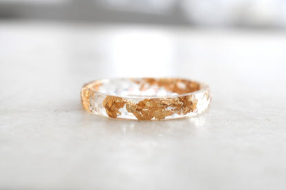 Skinny Transparent Faceted Resin Ring With Gold Foil - Unconventional Wedding Band Ring
