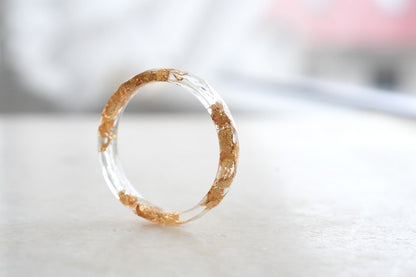 Skinny Transparent Faceted Resin Ring With Gold Foil - Unconventional Wedding Band Ring