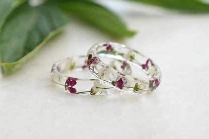 Nature Inspired Engagement Ring - Purity Resin Ring for Her - Real Dried Flower Jewelry