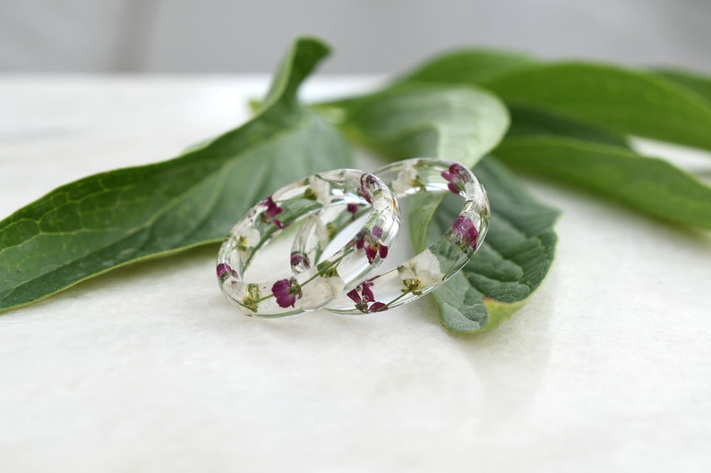 Nature Inspired Engagement Ring - Purity Resin Ring for Her - Real Dried Flower Jewelry