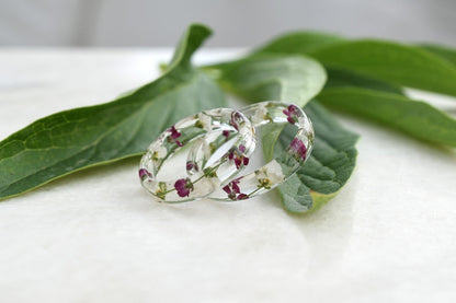 Nature Inspired Engagement Ring - Purity Resin Ring for Her - Real Dried Flower Jewelry