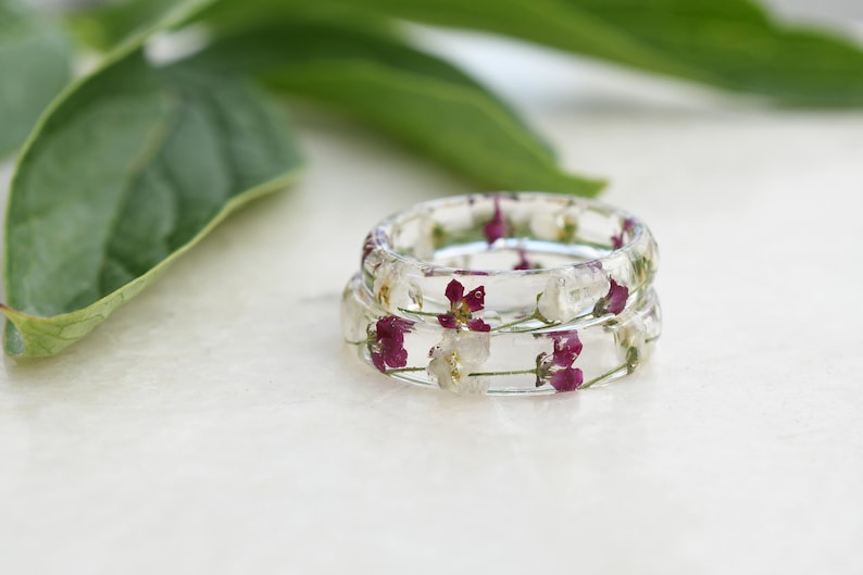Nature Inspired Engagement Ring - Purity Resin Ring for Her - Real Dried Flower Jewelry